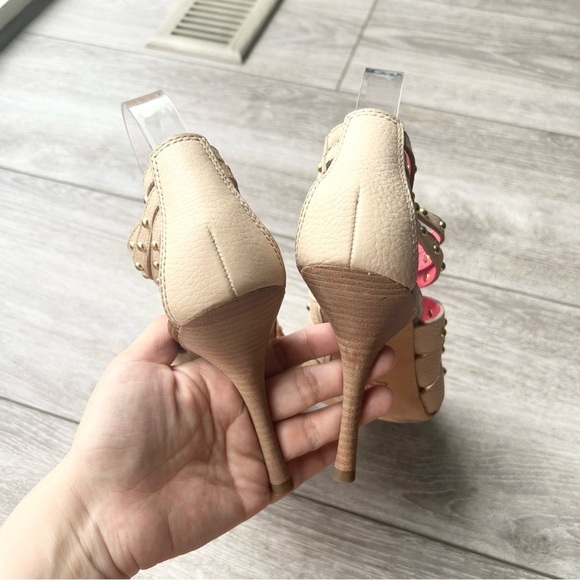 BCBGMaxAzria Ivory Leather Gladiator Studded Full Leather Open Toe Pumps - Picture 7 of 16